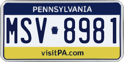 PA license plate MSV8981