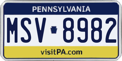 PA license plate MSV8982