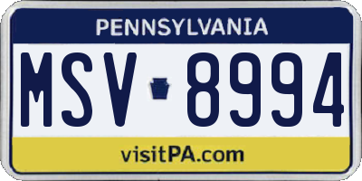 PA license plate MSV8994