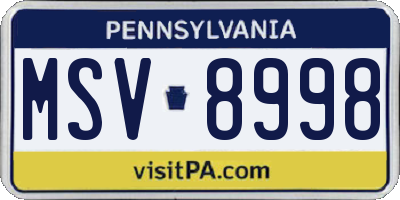 PA license plate MSV8998