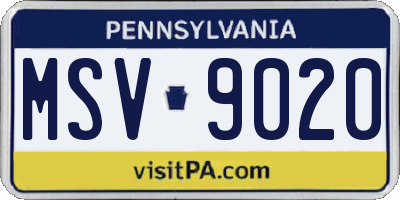 PA license plate MSV9020