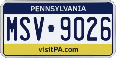 PA license plate MSV9026