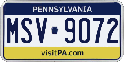 PA license plate MSV9072