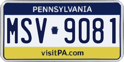 PA license plate MSV9081