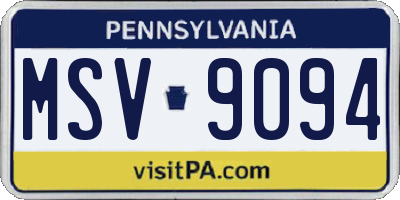 PA license plate MSV9094