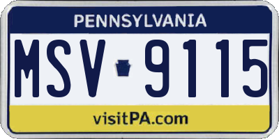 PA license plate MSV9115