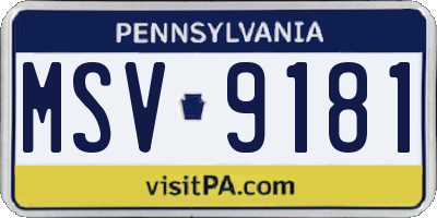 PA license plate MSV9181