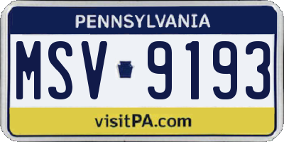 PA license plate MSV9193
