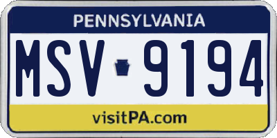 PA license plate MSV9194