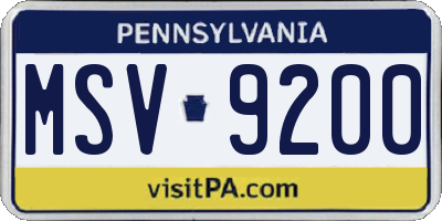 PA license plate MSV9200
