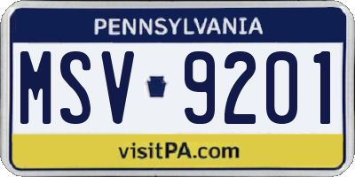 PA license plate MSV9201