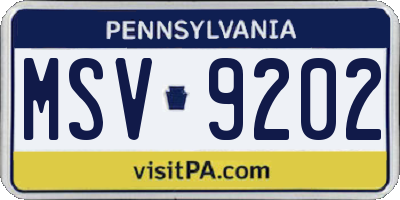 PA license plate MSV9202