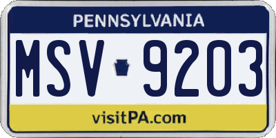 PA license plate MSV9203
