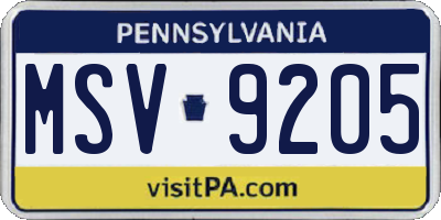 PA license plate MSV9205