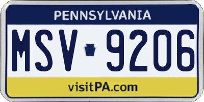 PA license plate MSV9206