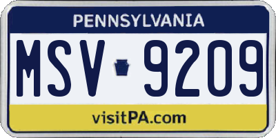 PA license plate MSV9209