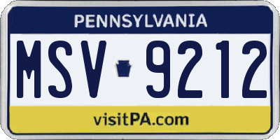 PA license plate MSV9212