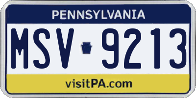 PA license plate MSV9213