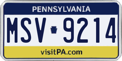 PA license plate MSV9214