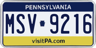 PA license plate MSV9216