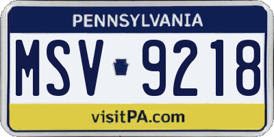 PA license plate MSV9218