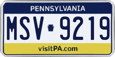 PA license plate MSV9219