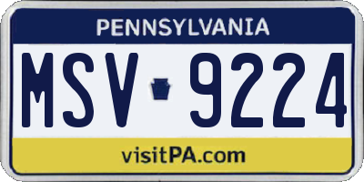 PA license plate MSV9224