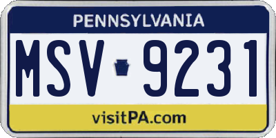 PA license plate MSV9231
