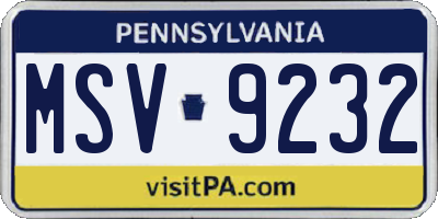 PA license plate MSV9232