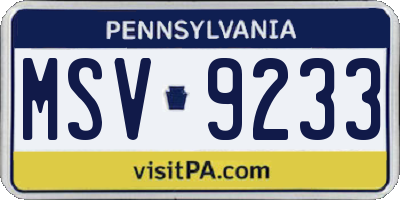 PA license plate MSV9233