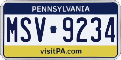 PA license plate MSV9234