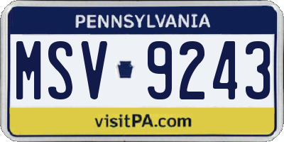 PA license plate MSV9243