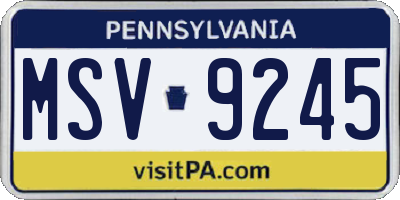 PA license plate MSV9245