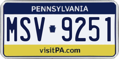 PA license plate MSV9251