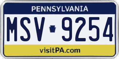 PA license plate MSV9254