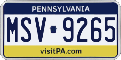 PA license plate MSV9265