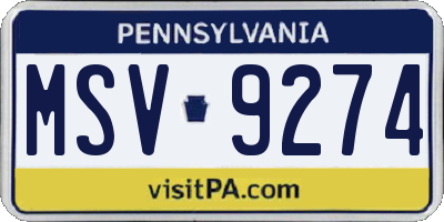 PA license plate MSV9274