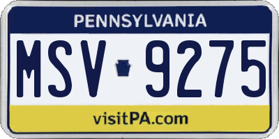 PA license plate MSV9275