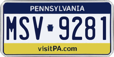 PA license plate MSV9281