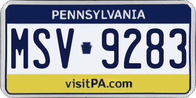 PA license plate MSV9283