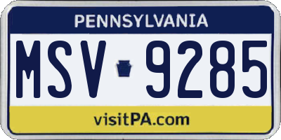 PA license plate MSV9285
