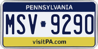 PA license plate MSV9290