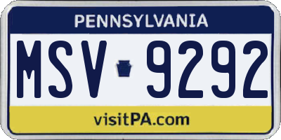 PA license plate MSV9292