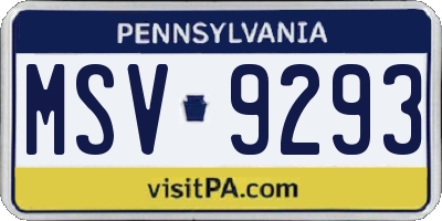 PA license plate MSV9293