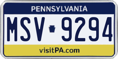 PA license plate MSV9294