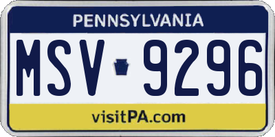 PA license plate MSV9296