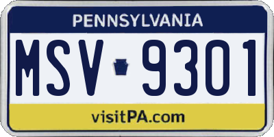 PA license plate MSV9301