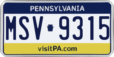 PA license plate MSV9315