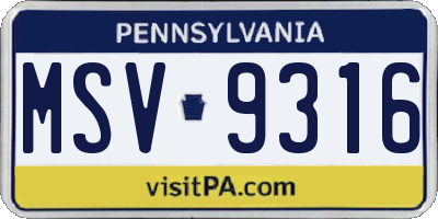 PA license plate MSV9316
