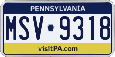 PA license plate MSV9318